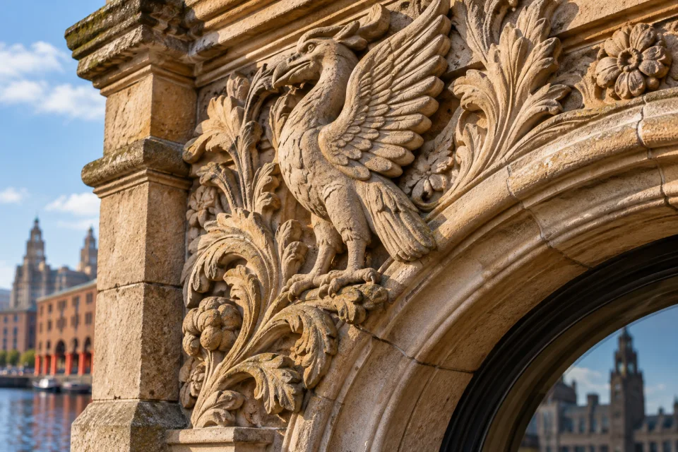 Carved stonework above a doorway
